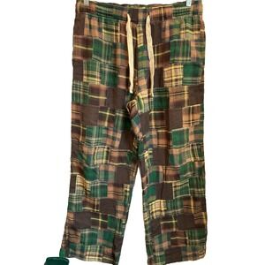 American Eagle Y2K Patchwork Dorm Pants Sz M Madras Plaid Drawstring Distressed